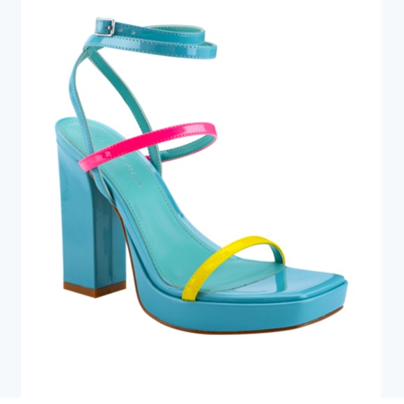 Marc Fischer Acres Heeled Strapy Sandal. In yellow, pink and blue. NWT’S. Size 6 - Picture 1 of 13